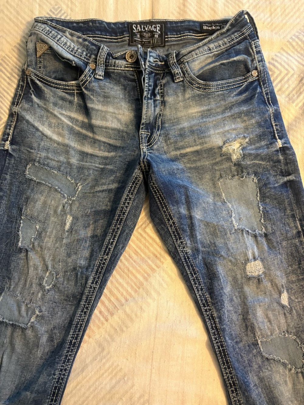 Salvage Men's Faded Blue Distressed Skinny Jeans